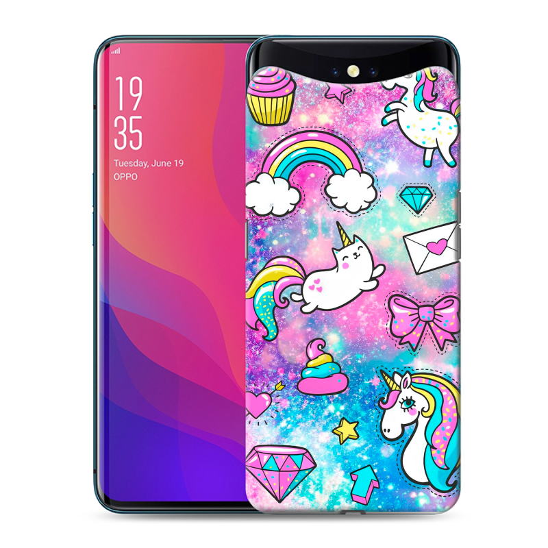 Пластиковый чехол на OPPO Find X с принтом Единороги Пластиковый чехол на OPPO Find X с принтом Единороги