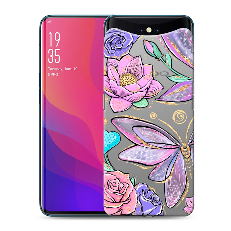 Силиконовый чехол на OPPO Find X с принтом Бабочки и цветы Силиконовый чехол на OPPO Find X с принтом Бабочки и цветы