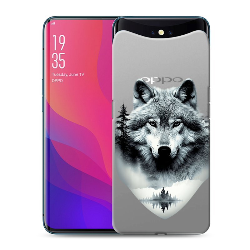 Пластиковый чехол на OPPO Find X с принтом Волк в лесу Пластиковый чехол на OPPO Find X с принтом Волк в лесу