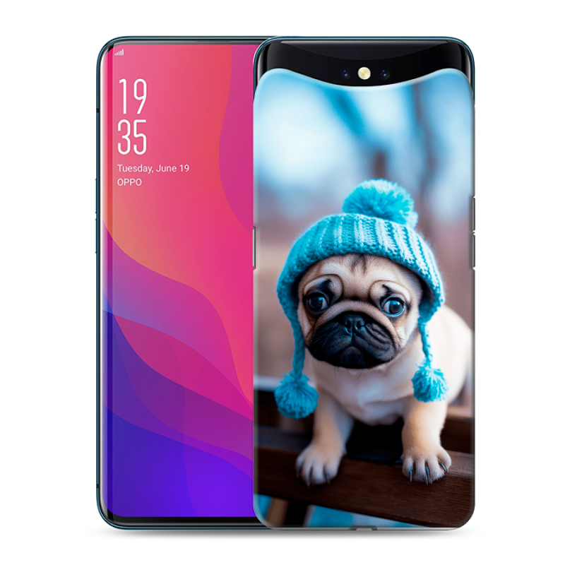 Пластиковый чехол на OPPO Find X с принтом Мопс в шапке Пластиковый чехол на OPPO Find X с принтом Мопс в шапке