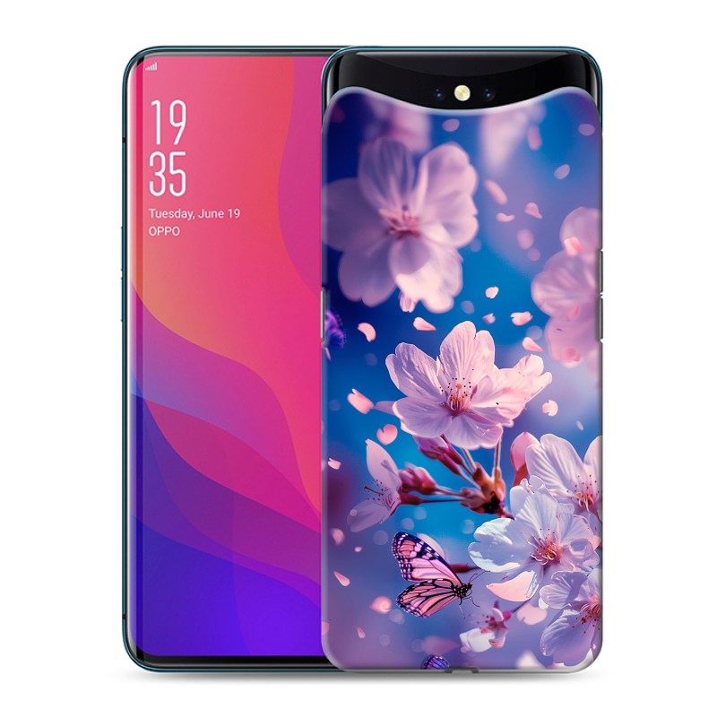 Силиконовый чехол на OPPO Find X с принтом цветы бабочки Силиконовый чехол на OPPO Find X с принтом цветы бабочки