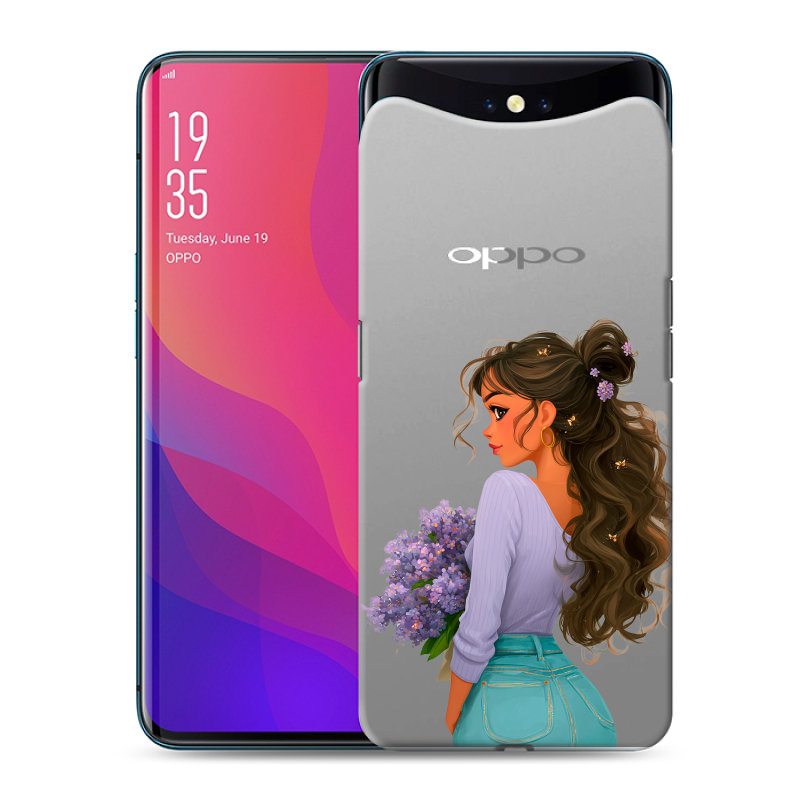 Пластиковый чехол на OPPO Find X с принтом девушка цветы Пластиковый чехол на OPPO Find X с принтом девушка цветы