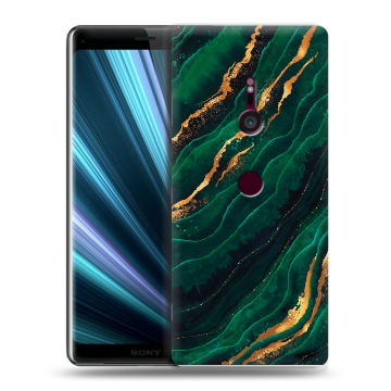 Пластиковый чехол на Sony Xperia XZ3 с принтом Мрамор зеленое золото Пластиковый чехол на Sony Xperia XZ3 с принтом Мрамор зеленое золото