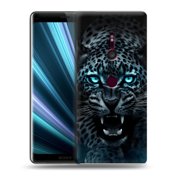 Пластиковый чехол на Sony Xperia XZ3 с принтом Темный леопард Пластиковый чехол на Sony Xperia XZ3 с принтом Темный леопард