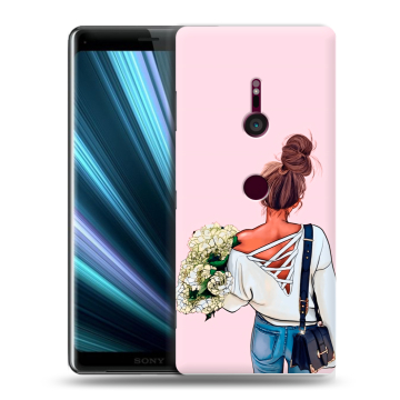 Пластиковый чехол на Sony Xperia XZ3 с принтом Девушка и букет Пластиковый чехол на Sony Xperia XZ3 с принтом Девушка и букет