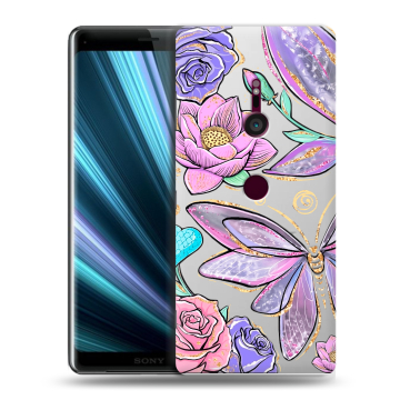 Пластиковый чехол на Sony Xperia XZ3 с принтом Бабочки и цветы Пластиковый чехол на Sony Xperia XZ3 с принтом Бабочки и цветы