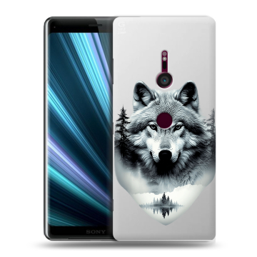 Пластиковый чехол на Sony Xperia XZ3 с принтом Волк в лесу Пластиковый чехол на Sony Xperia XZ3 с принтом Волк в лесу