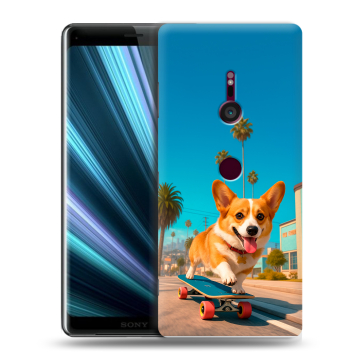 Пластиковый чехол на Sony Xperia XZ3 с принтом Корги на скейте Пластиковый чехол на Sony Xperia XZ3 с принтом Корги на скейте