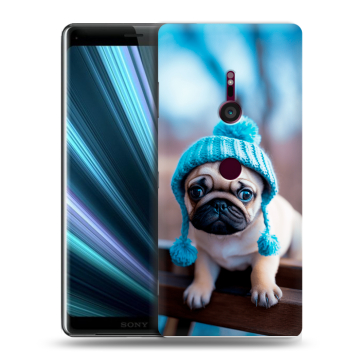 Пластиковый чехол на Sony Xperia XZ3 с принтом Мопс в шапке Пластиковый чехол на Sony Xperia XZ3 с принтом Мопс в шапке