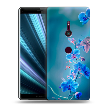 Пластиковый чехол на Sony Xperia XZ3 с принтом Голубые цветы Пластиковый чехол на Sony Xperia XZ3 с принтом Голубые цветы