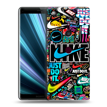 Пластиковый чехол на Sony Xperia XZ3 с принтом найк nike черный Пластиковый чехол на Sony Xperia XZ3 с принтом найк nike черный