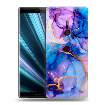 Пластиковый чехол на Sony Xperia XZ3 с принтом синий мрамор Пластиковый чехол на Sony Xperia XZ3 с принтом синий мрамор