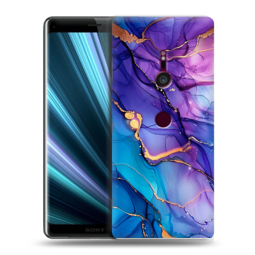 Пластиковый чехол на Sony Xperia XZ3 с принтом синий мрамор Пластиковый чехол на Sony Xperia XZ3 с принтом синий мрамор