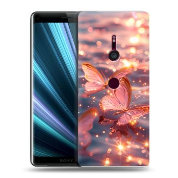 Пластиковый чехол на Sony Xperia XZ3 с принтом бабочки розовые