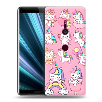 Пластиковый чехол на Sony Xperia XZ3 с принтом Единороги и радуга Пластиковый чехол на Sony Xperia XZ3 с принтом Единороги и радуга