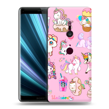 Пластиковый чехол на Sony Xperia XZ3 с принтом розовые единороги Пластиковый чехол на Sony Xperia XZ3 с принтом розовые единороги