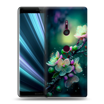 Пластиковый чехол на Sony Xperia XZ3 с принтом Цветы и мрамор