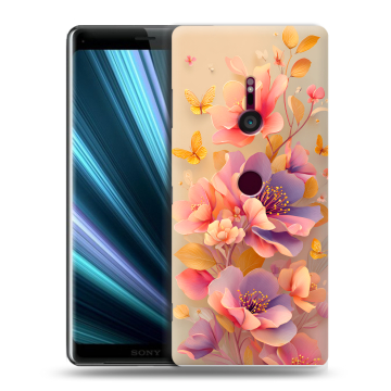 Пластиковый чехол на Sony Xperia XZ3 с принтом Цветы и бабочки Пластиковый чехол на Sony Xperia XZ3 с принтом Цветы и бабочки