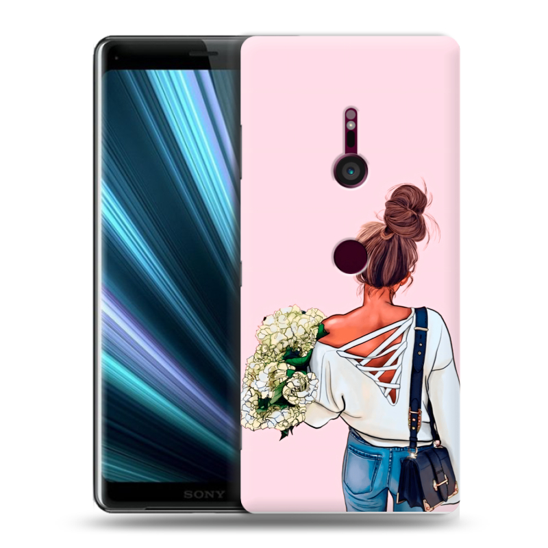 Пластиковый чехол на Sony Xperia XZ3 с принтом Девушка и букет Пластиковый чехол на Sony Xperia XZ3 с принтом Девушка и букет