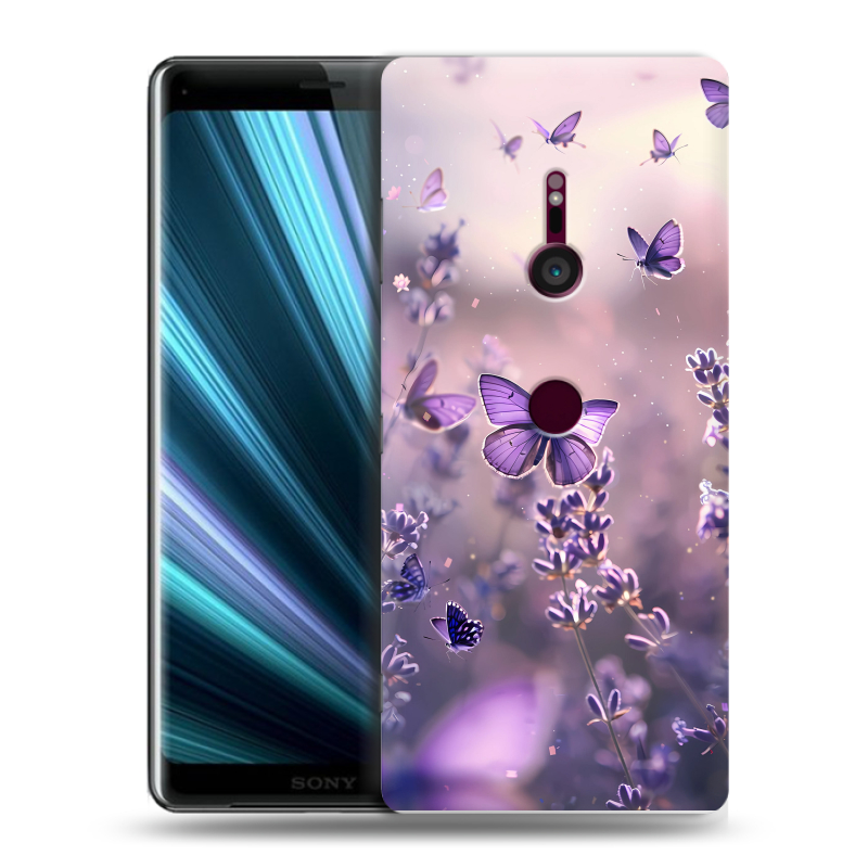 Пластиковый чехол на Sony Xperia XZ3 с принтом бабочки и лаванда Пластиковый чехол на Sony Xperia XZ3 с принтом бабочки и лаванда