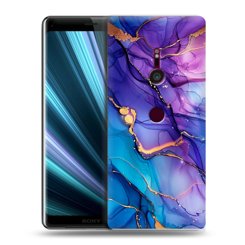 Пластиковый чехол на Sony Xperia XZ3 с принтом синий мрамор Пластиковый чехол на Sony Xperia XZ3 с принтом синий мрамор