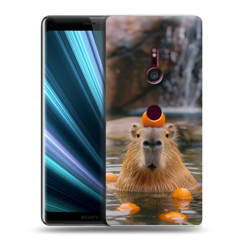 Пластиковый чехол на Sony Xperia XZ3 с принтом Капибара с апельсином Пластиковый чехол на Sony Xperia XZ3 с принтом Капибара с апельсином