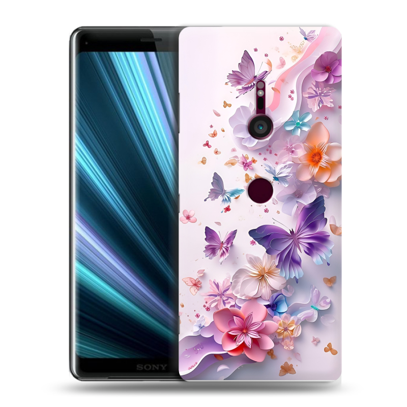 Пластиковый чехол на Sony Xperia XZ3 с принтом цветы бабочки Пластиковый чехол на Sony Xperia XZ3 с принтом цветы бабочки