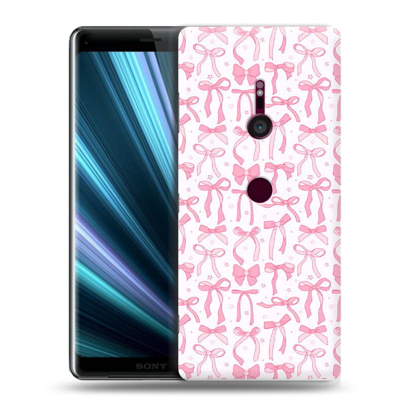 Пластиковый чехол на Sony Xperia XZ3 с принтом Розовые бантики Пластиковый чехол на Sony Xperia XZ3 с принтом Розовые бантики