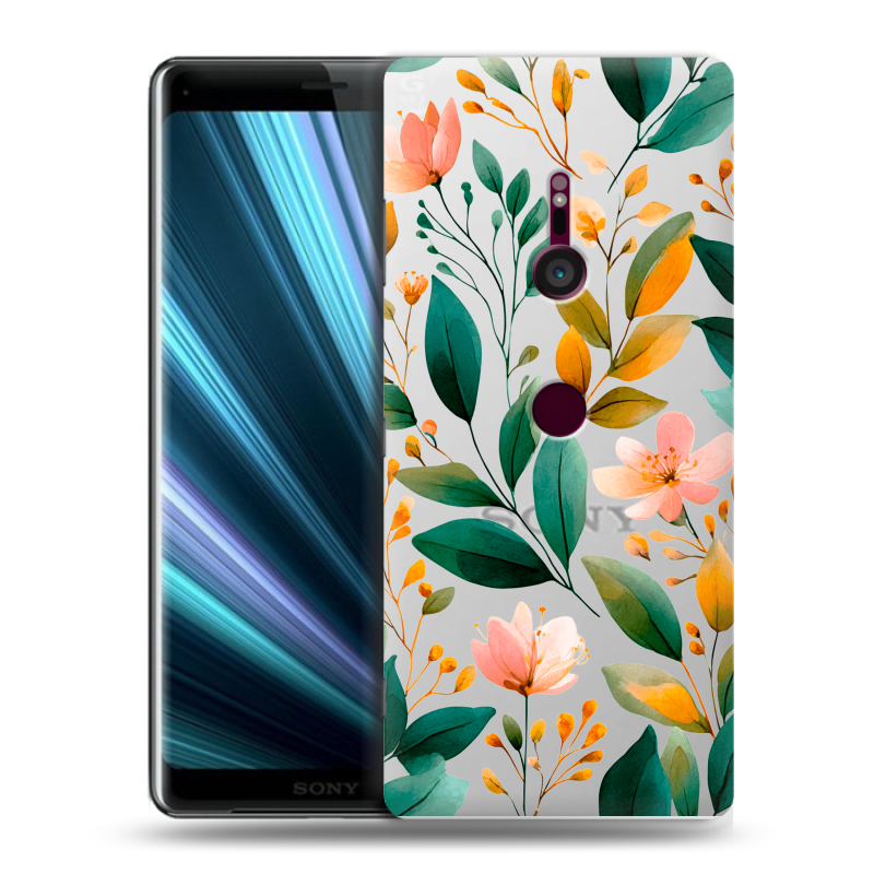 Пластиковый чехол на Sony Xperia XZ3 с принтом Цветы паттерн Пластиковый чехол на Sony Xperia XZ3 с принтом Цветы паттерн