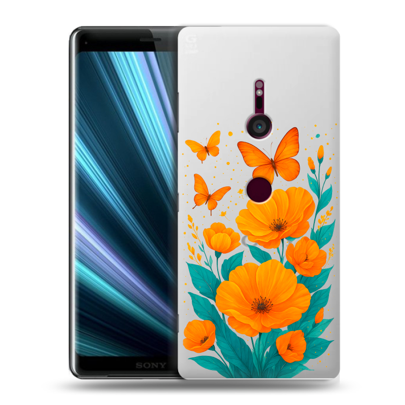 Пластиковый чехол на Sony Xperia XZ3 с принтом цветы бабочки Пластиковый чехол на Sony Xperia XZ3 с принтом цветы бабочки
