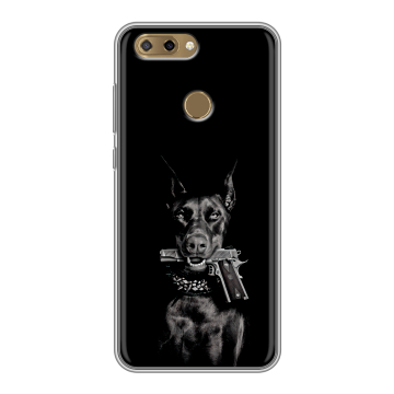 Силиконовый чехол на ZTE Blade V9 Vita с принтом Доберман и пистолет Силиконовый чехол на ZTE Blade V9 Vita с принтом Доберман и пистолет