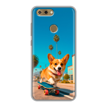 Силиконовый чехол на ZTE Blade V9 Vita с принтом Корги на скейте