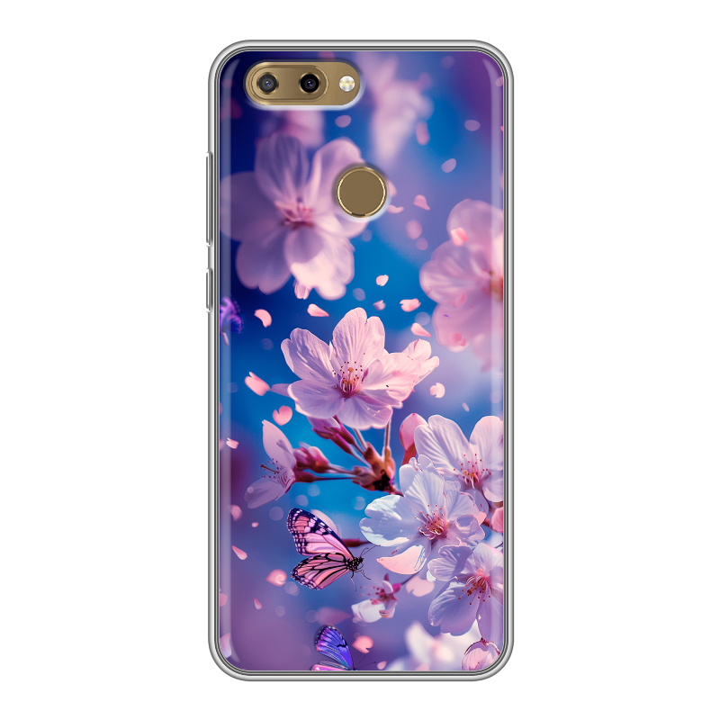 Силиконовый чехол на ZTE Blade V9 Vita с принтом цветы бабочки Силиконовый чехол на ZTE Blade V9 Vita с принтом цветы бабочки