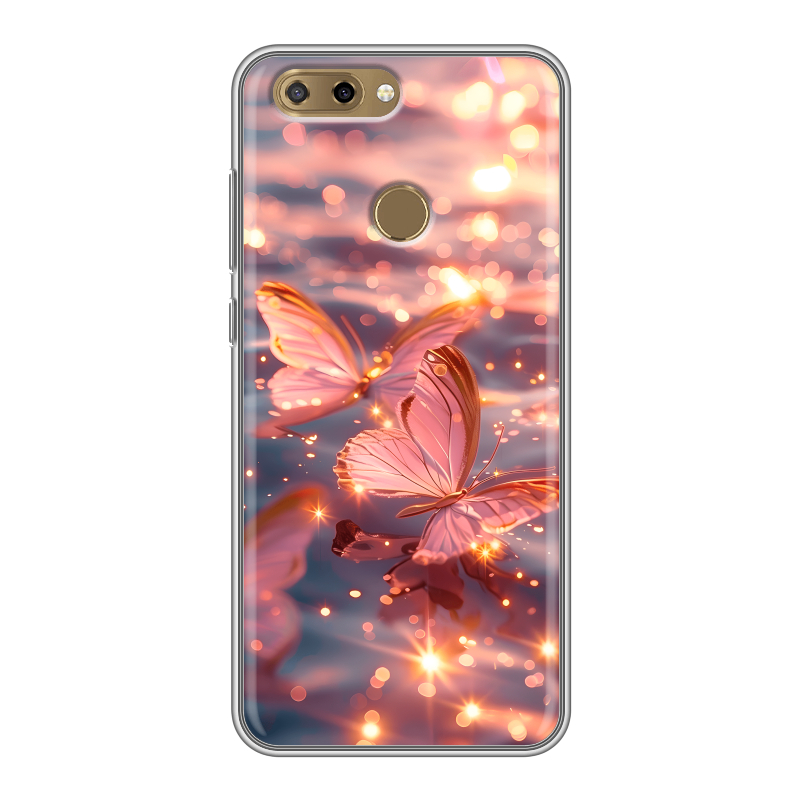 Силиконовый чехол на ZTE Blade V9 Vita с принтом бабочки розовые Силиконовый чехол на ZTE Blade V9 Vita с принтом бабочки розовые