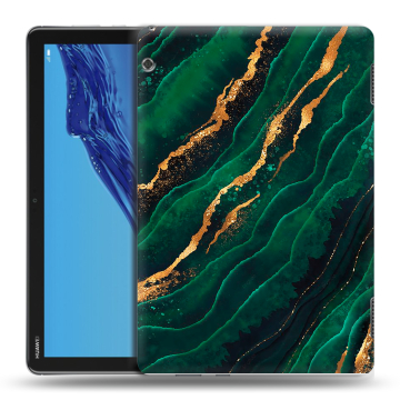 Силиконовый противоударный чехол на планшета Huawei MediaPad T5 с принтом Мрамор зеленое золото Силиконовый противоударный чехол на планшета Huawei MediaPad T5 с принтом Мрамор зеленое золото