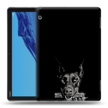 Силиконовый противоударный чехол на планшета Huawei MediaPad T5 с принтом Доберман и пистолет Силиконовый противоударный чехол на планшета Huawei MediaPad T5 с принтом Доберман и пистолет
