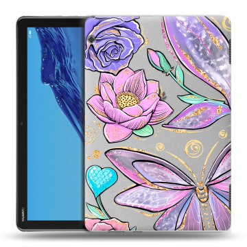 Силиконовый противоударный чехол на планшета Huawei MediaPad T5 с принтом Бабочки и цветы Силиконовый противоударный чехол на планшета Huawei MediaPad T5 с принтом Бабочки и цветы