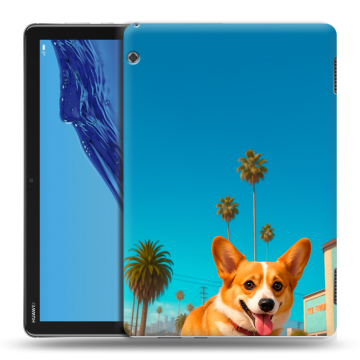 Силиконовый противоударный чехол на планшета Huawei MediaPad T5 с принтом Корги на скейте Силиконовый противоударный чехол на планшета Huawei MediaPad T5 с принтом Корги на скейте