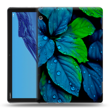 Силиконовый противоударный чехол на планшета Huawei MediaPad T5 с принтом Листья и роса Силиконовый противоударный чехол на планшета Huawei MediaPad T5 с принтом Листья и роса