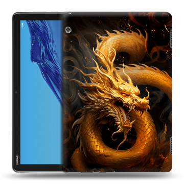 Силиконовый противоударный чехол на планшета Huawei MediaPad T5 с принтом Золотой дракон Силиконовый противоударный чехол на планшета Huawei MediaPad T5 с принтом Золотой дракон