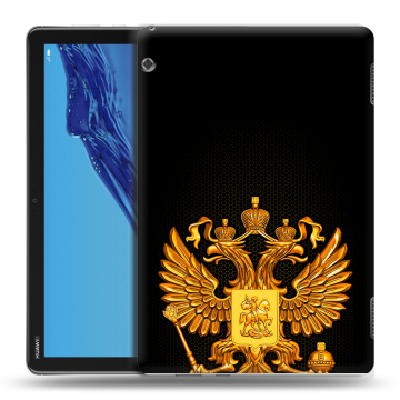 Силиконовый противоударный чехол на планшета Huawei MediaPad T5 с принтом Герб России желтый
