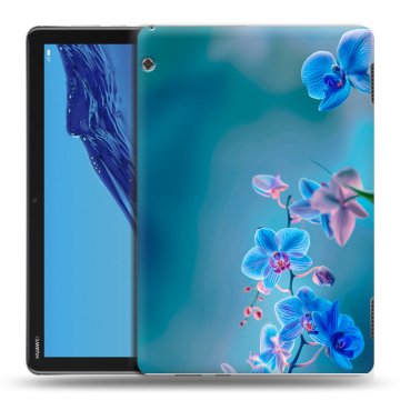Силиконовый противоударный чехол на планшета Huawei MediaPad T5 с принтом Голубые цветы