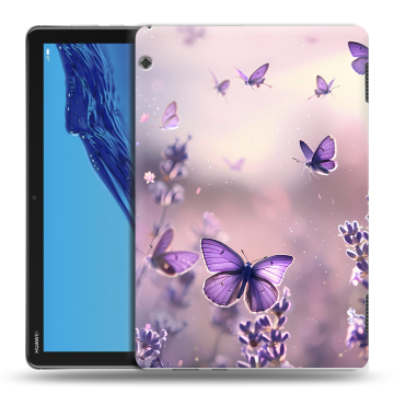 Силиконовый противоударный чехол на планшета Huawei MediaPad T5 с принтом бабочки и лаванда