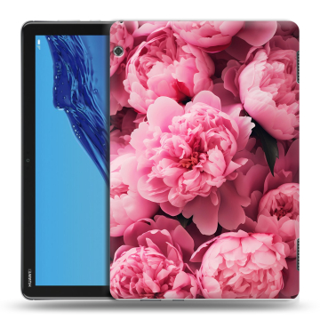 Силиконовый противоударный чехол на планшета Huawei MediaPad T5 с принтом цветы пионы