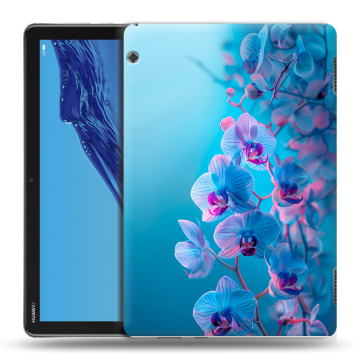 Силиконовый противоударный чехол на планшета Huawei MediaPad T5 с принтом голубые орхидеи