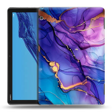 Силиконовый противоударный чехол на планшета Huawei MediaPad T5 с принтом синий мрамор