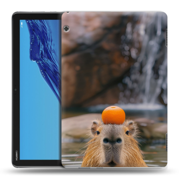 Силиконовый противоударный чехол на Huawei MediaPad T5 с принтом Капибара с апельсином