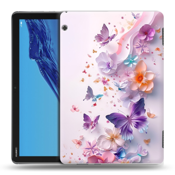 Силиконовый противоударный чехол на Huawei MediaPad T5 с принтом цветы бабочки