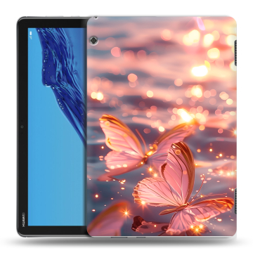 Силиконовый противоударный чехол на Huawei MediaPad T5 с принтом бабочки розовые