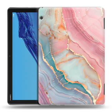 Силиконовый противоударный чехол на Huawei MediaPad T5 с принтом розовый мрамор